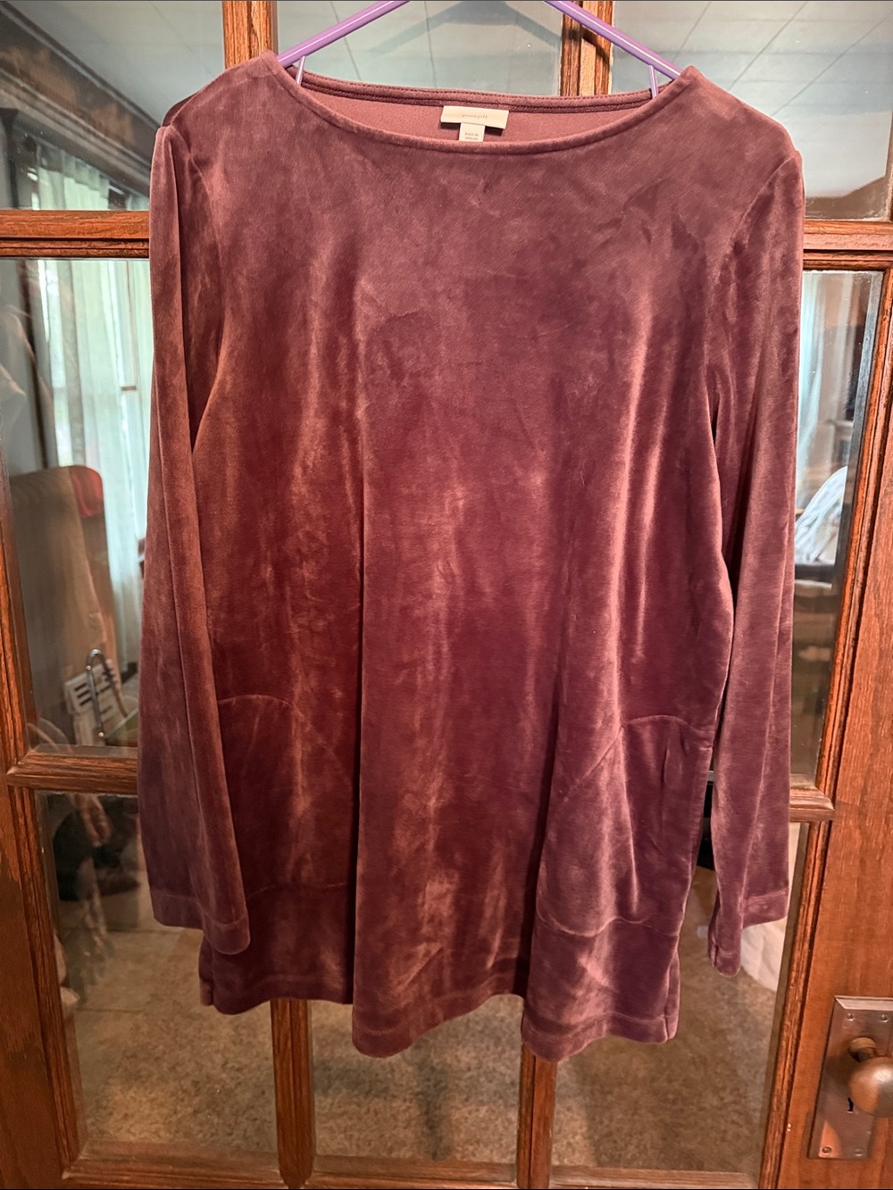 Pure Jill J. Jill Plum Purple Velour Long Sleeve Tunic Top with‎ Pockets M
